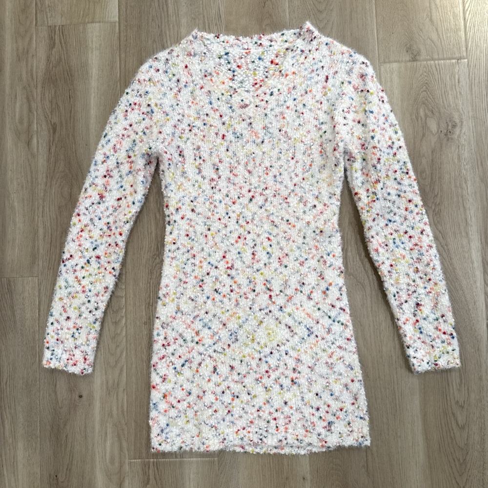 Rainbow 🌈 Confetti 🎉 Knit Long Sleeve Mini Dress Approx. Medium